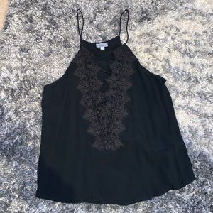 Abbeline black lace up tank top with lacey detail